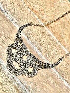 Silver Braided Collar Statement Necklace - Contemporary Bib Style Women Jewelry